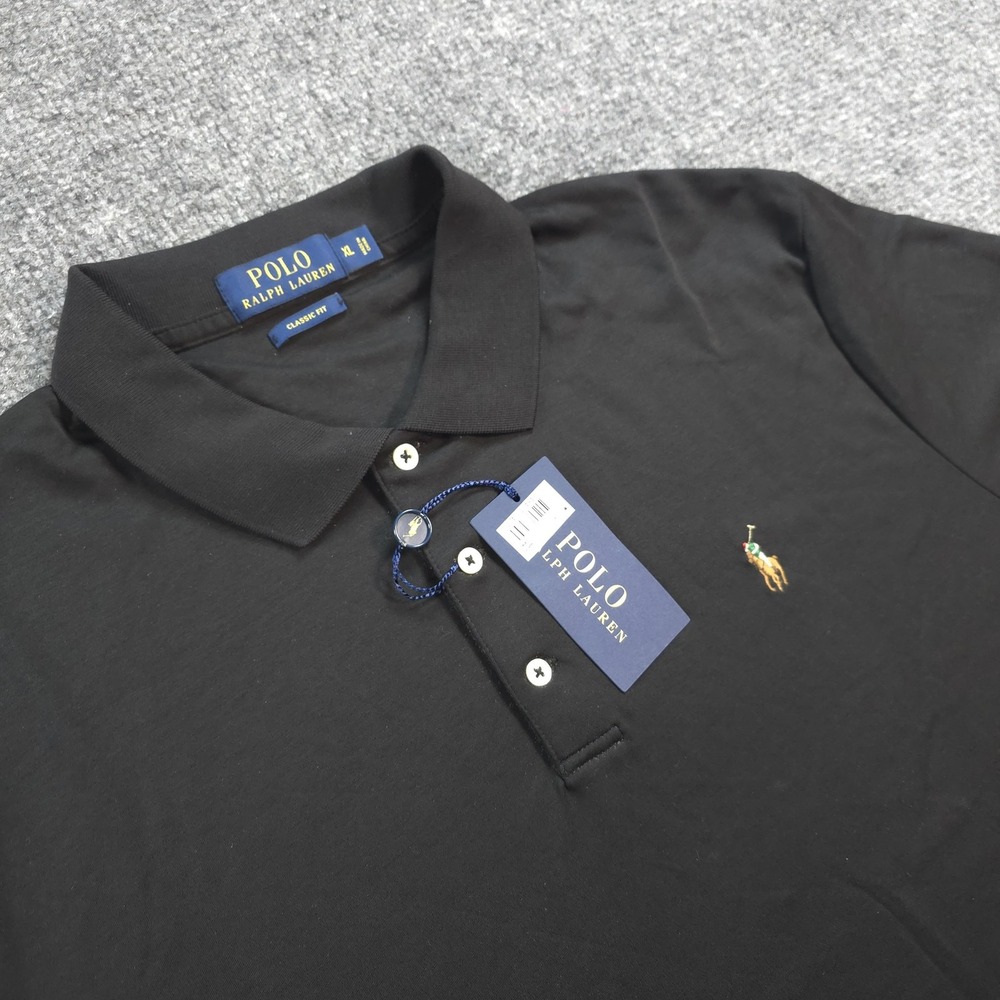 Polo Ralph Lauren Polo Shirt Mens XL Black Soft Touch Pima Classic Fit Logo NEW